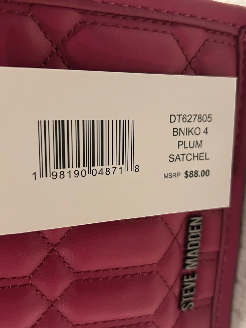 “New” Steve Madden Stylish Quilted Top-Handle Bag in Fuchsia with Scarf Accent